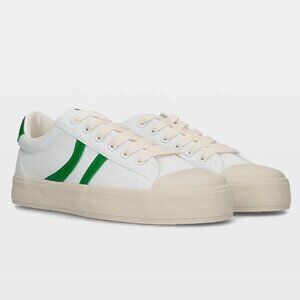 NIB Coolway Icon One White Canvas Women's Platform Sneakers Green Stripe 7.5 38